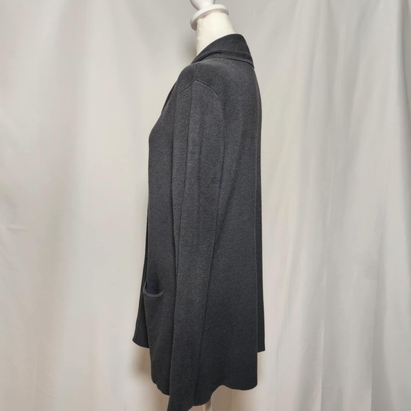 Eileen Fisher Heavyweight Silk Gray Rolled Collar Pocketed Cardigan Sweater M - Picture 3 of 9